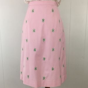 NWOT Brooks Brothers Pink Cotton Midi Skirt Embroidered Turtles Size 8